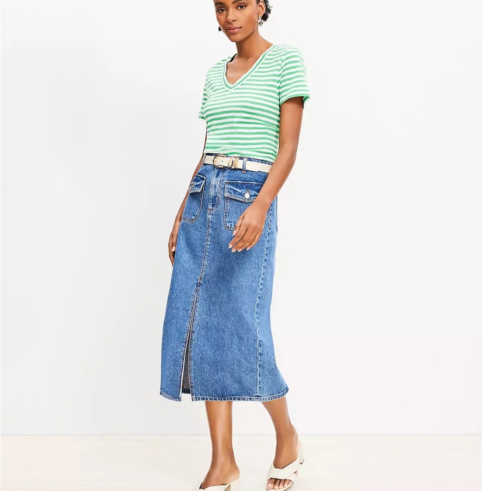 Loft Patch Pocket Denim Midi Skirt in Classic Mid Wash size 16 NWT